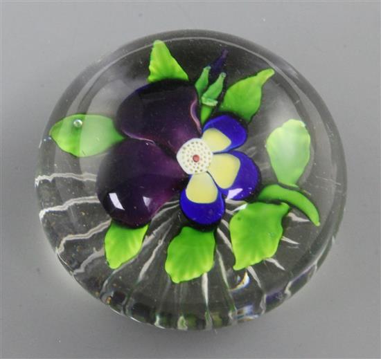 A Baccarat pansy glass paperweight, 19th century, diameter 6cm